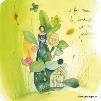 carte postale illustrée par anne sophie rutsaert et éditée aux éditions des correspondances le bonheur est au jardin