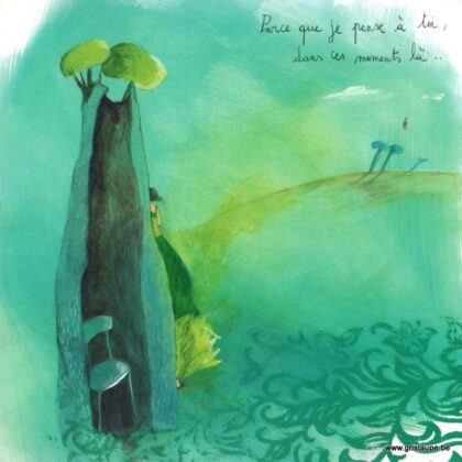carte postale illustrée par anne sophie rutseart et éditée aux éditions des correspondances parce que je pense à toi dans ces moments là