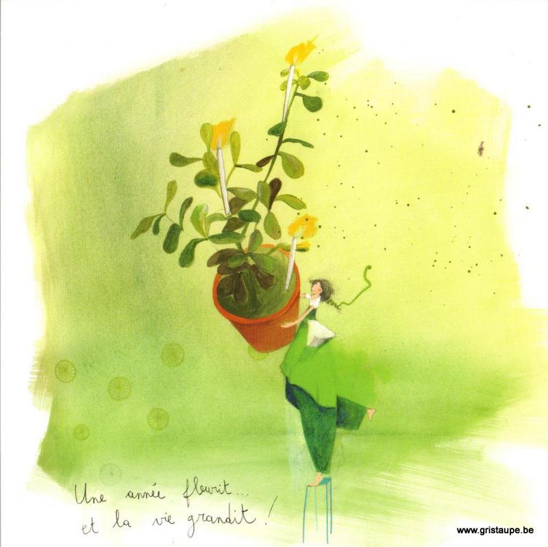 carte postale illustrée par anne sophie rutsaert et éditée aux éditions des correspondances une année fleurit et c'est la vie qui grandit