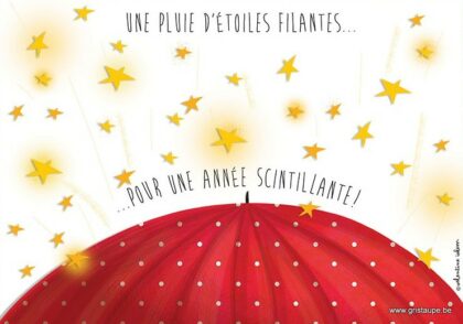 carte postale illustrée par valentine iokem et éditée aux éditions de cortil unepluie d'étoiles filantes pour une année scintillante