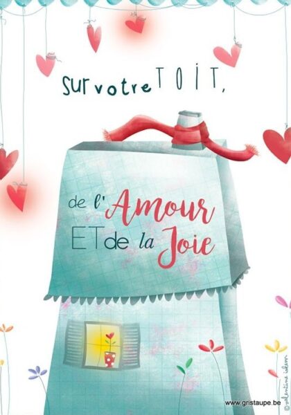 carte postale illustrée par valentine iokem et éditée aux éditions de cortil sur votre toit de l'amour et de la joie