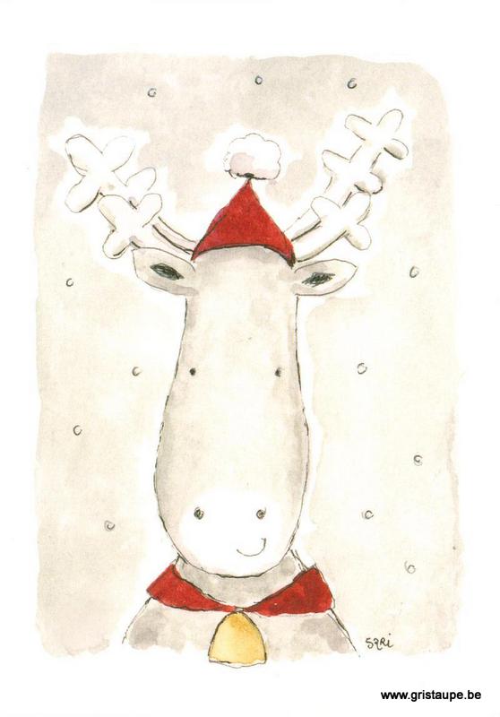 carte postale illustrée par Sari représentant un renne