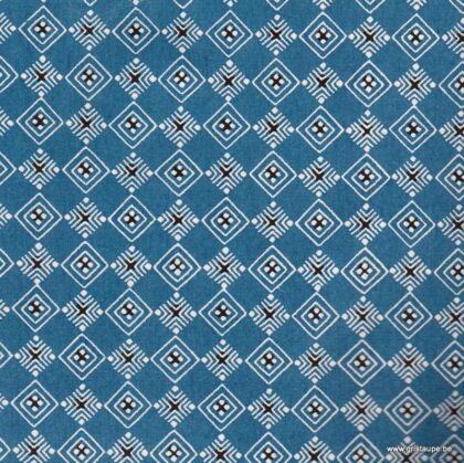 papier japonais ou washi katazome décoré au pochoir losange blanc et noir sur fond bleu