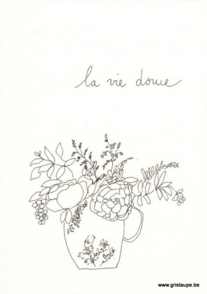 carte postale double illustrée par papillonnage représentant un bouquet de fleur