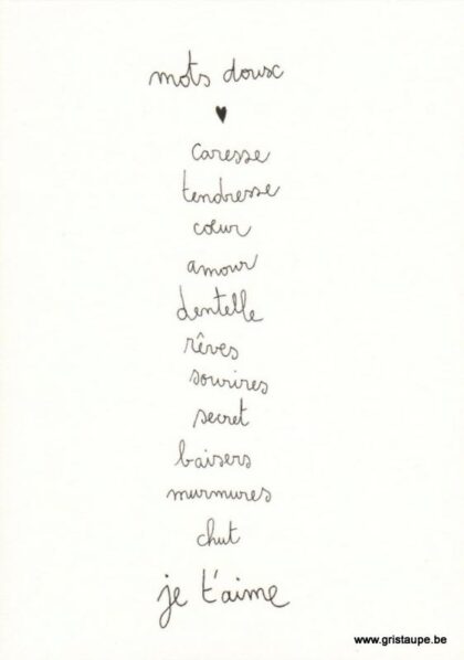 carte postale double illustrée par papillonnage et représentant des mots tout doux
