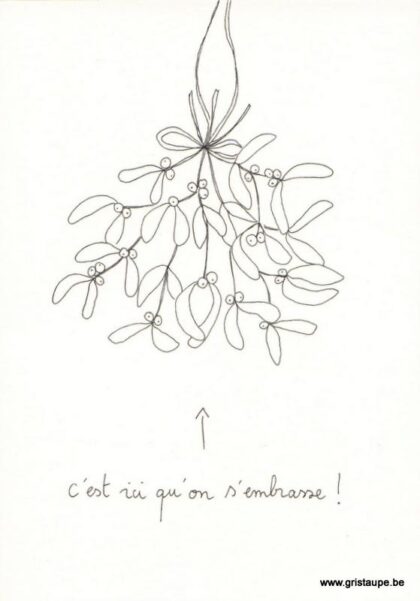 carte postale double illustrée par papillonnage et représentant un bouquet de gui