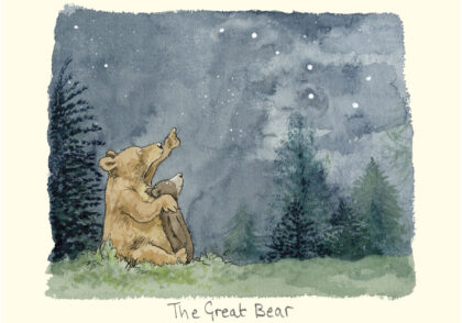 carte postale illustrée par anita jeram et éditée aux éditions two bad mice représentant des ours regardant la grande ourse