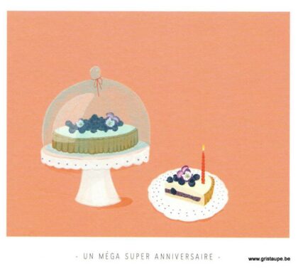 carte postale illustrée par kelly marie et éditée chez mailbox représentant un gâteau d'anniversaire