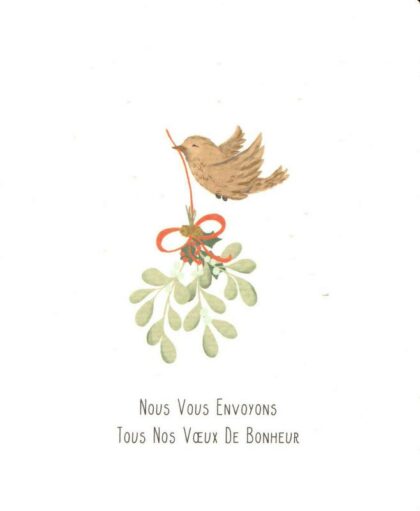 carte postale illustrée par little stories et éditée par mail box représentant une colombe portant une branche de gui