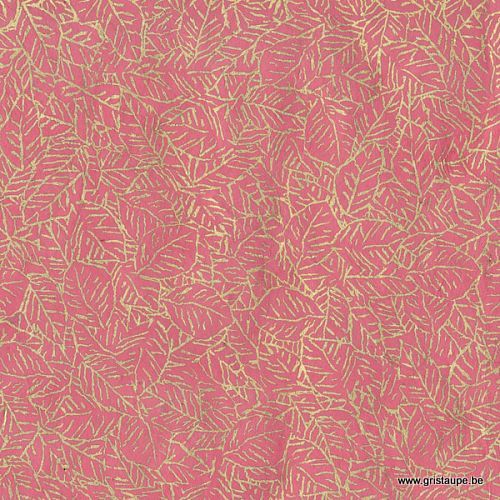 papier lamali fait main au népal motif feuillage doré sur fond rose