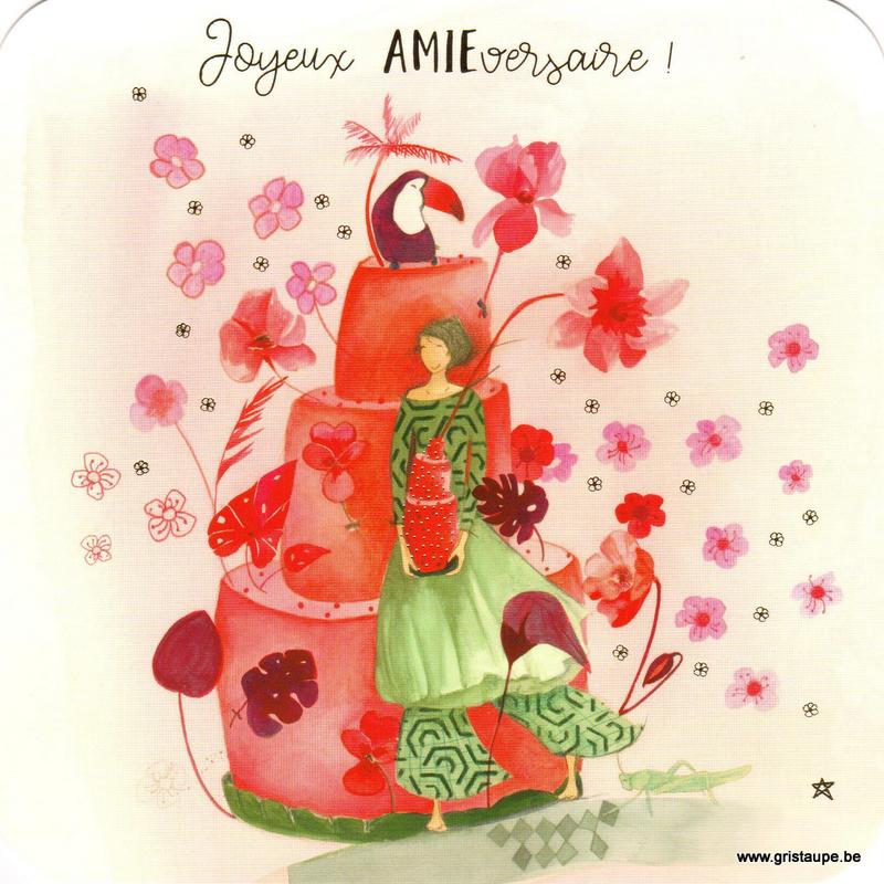 carte postale illustrée par anne sophie rutsaert représentant un personnage devant un gâteau