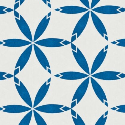papier bindewerk fleurs bleues sur fond blanc
